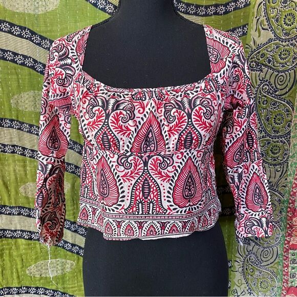 Rare Vintage Y2K Anna Sui Multicolored Print Silk Festival Crop Top Size Small - Picture 1 of 15